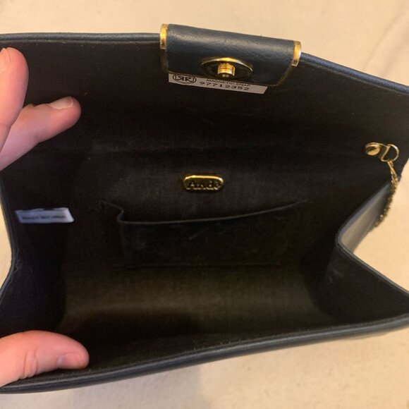 Vintage ANDE' Dark Blue Clutch Purse Evening Handbag Gold Chain Shoulder Strap - Picture 6 of 12